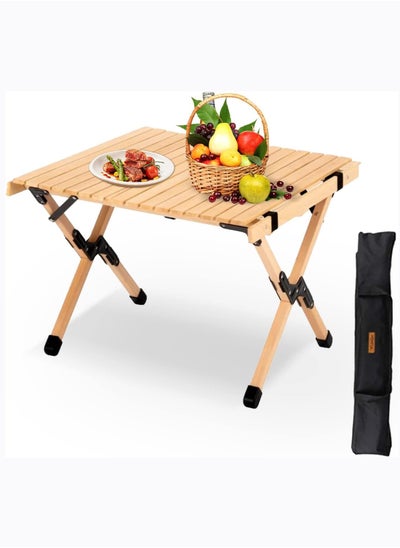 اشتري Portable Folding Wooden Travel Camping Table for Outdoor Picnic, BBQ and Hiking with Carry Bag,Multi Purpose for Patio, Garden, Backyard, Beach في السعودية