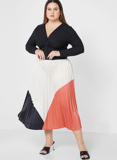 Buy Plisse Color Block Skirt in UAE