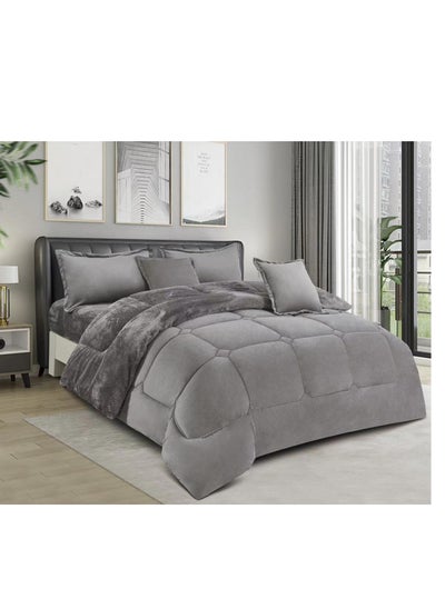 اشتري 6 Pieces Winter Royal Comforter One Velvet Side And One Side Fur King Size في السعودية