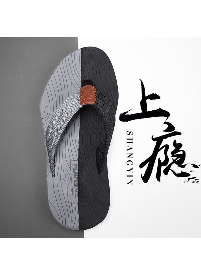 Buy Summer Mens Flip Flops Casual Anti-slip Beach SandalsBlack Gray Black Gray in UAE