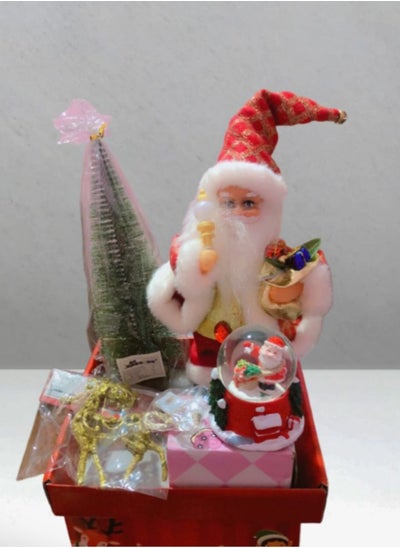 Buy Christmas gift box 28  A children's gift box with gifts of 5 pieces (an animated Santa Claus character 28 cm + a small Christmas tree 28 cm + a small Christmas crystal + a deer pendant + a 3-meter sconce) in Egypt