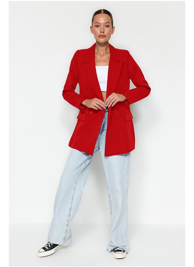 Buy Red Regular Lined Double Breasted Closure Woven Blazer Jacket TWOSS20CE0059 in Egypt