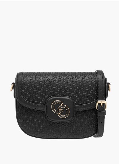 اشتري Monogram Textured Crossbody Bag with Flap Closure and Adjustable Strap في الامارات