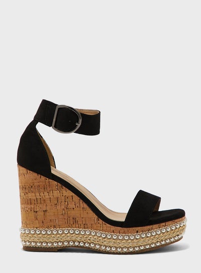 Buy Embellished Heel Ankle Strap Wedge Sandal in UAE