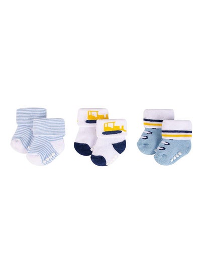 Buy Baby Terry Socks With Non-Skid 3 Piece Bulldozer in UAE