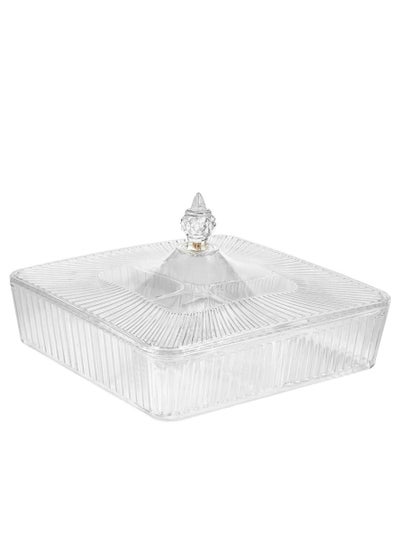 Buy Dessert serving tray in square shape with a cover, a royal and elegant touch for your home decor. (1 piece) transparent in Saudi Arabia