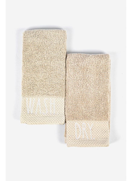 اشتري 2 Pieces Fingertip Towels 30 cm x 45 cm, Beige في الامارات