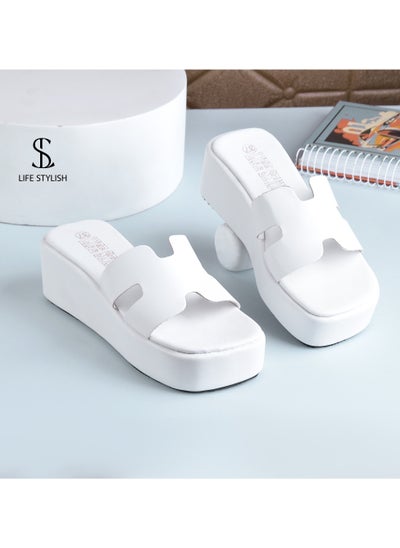 Buy S-10 Comfortable Heel Leather Slipper For Women - White in Egypt