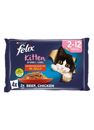 Buy Felix As Good As It Looks Kitten With Countryside Selection In Jelly 4 Pouches White 85grams in UAE