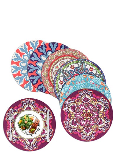 Buy Placemats Set of 6, Round Mandala Place Mats, Heat Insulation Placemats Washable Non-slip Rubber Table Mats for Dinner Table Kitchen in UAE