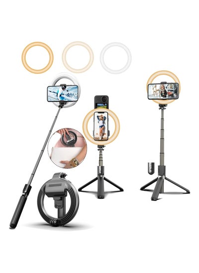 اشتري Selfie Stick with 6" Ring Light,Tripod and Phone Holder,3 in 1 Portable LED Fill Light Selfie Stick Tripod Bluetooth Remote Control, في الامارات