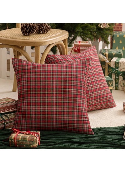 Buy Pack of 2 Christmas Plaid Decorative Throw Pillow Covers Scottish Tartan Cushion Case 45x45cm in UAE