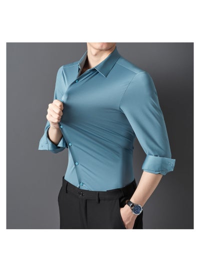 Buy Men's Seamless Shirt High Stretch Business Shirt Haze Blue in Saudi Arabia