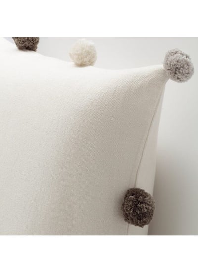 اشتري Cushion cover, beige/handmade pompon, 50x50 cm في السعودية