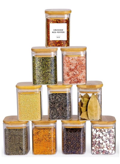 Buy Tycom Glass Jars Set 210ML, Food Cereal Storage Spice Containers for Home Kitchen, Food Storage jars With Labels, Marker and spoons, Square 6 * 8cm 10 Pieces With Wood Lid. in UAE