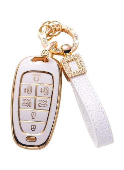 اشتري لغطاء Hyundai Key Fob مع سلسلة المفاتيح ، حامل واقي مفتاح السيارة 7 أزرار لعام 2023 2022 2021 2020 هيونداي سوناتا في توكسون ، لينة TPU الذكية مفتاح السيارة عن بعد غطاء غطاء فوب القضية (أبيض) في الامارات