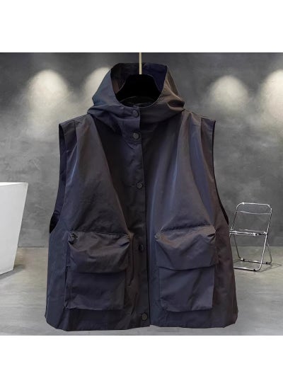 Buy Casual Solid Hooded Zip Vest Mens AutumnBlack Black in Saudi Arabia