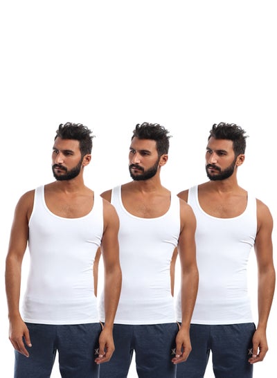 Buy 100% Cotton Three Sleeveless Solid Men Undershirt -White in Egypt