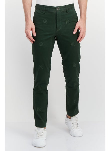 Buy Men Relaxed Fit Embroidered Chino Pants, Green in UAE