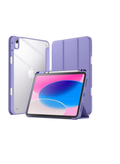 Buy Case for iPad 10 (10.9-Inch, 2022 Model, 10th Generation),Clear Shockproof Back Cover Built-in Pencil Holder,Auto Sleep/Wake (Lavender) in Egypt