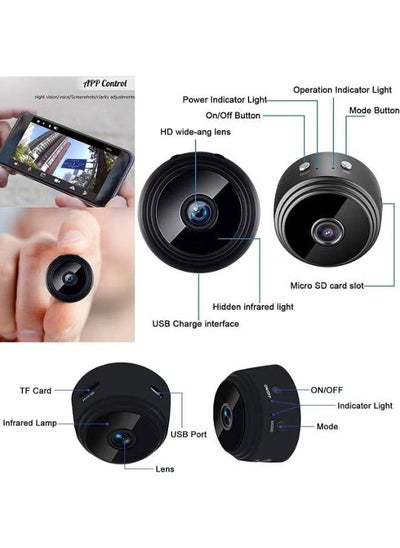 Buy 1080P Wireless Mini Hidden Portable Night Vision Surveillance Camera with Motion Detection Black in UAE