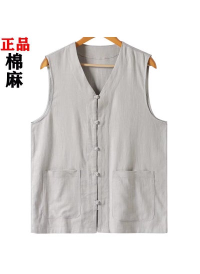 Buy Summer Thin Cotton Linen Mens Sleeveless VestGrey Grey in UAE