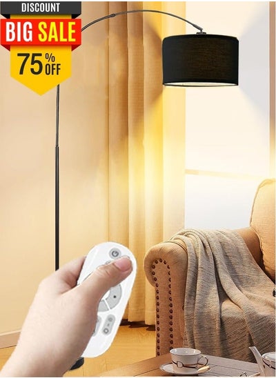 Buy Floor Lamp with Remote Control, Modern Floor Lamp with Bulb,Tall Lamp for Living Room with Hanging Drum Shade and Weighted Base Warm Light Marble Black in Saudi Arabia