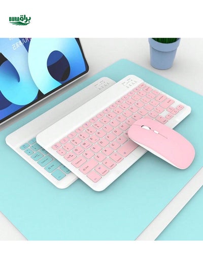 Buy Wireless Keyboard And Mouse, 10 Inch Ultra-Thin, Rechargeable & Silent, Wireless Keyboard And Mouse For Tablet/Laptop, Wireless Keyboard And Mouse For IPad in UAE