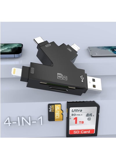 اشتري 4 in 1 SD Card Reader for iPhone ipad Android Mac PC Camera Micro SD Card Reader SD Card Adapter Portable Memory Card Reader Trail Camera Viewer Compatible for SD and TF Card في السعودية