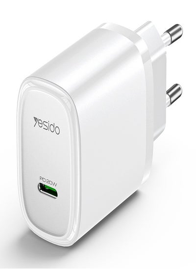 Buy Yesido YC57 PD 20W USB-C / Type-C Single Port Quick Charger, EU Plug (White) in Egypt