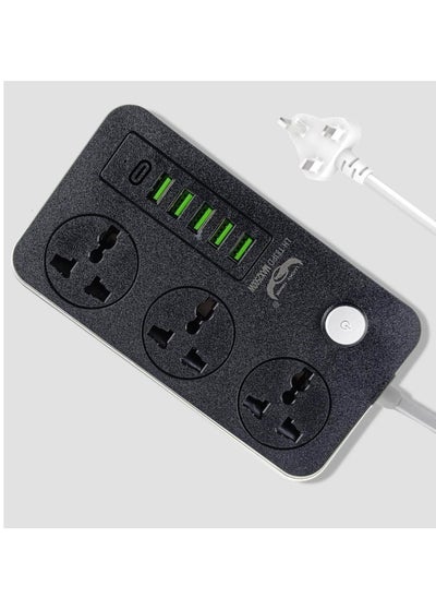 Buy Multifunctional Heavy Duty Extension Socket 3 Outlet Power Socket With 5 USB Power Ports And Type C Port Plug Extension For Office Home And Kitchen 2M 3.4A in UAE