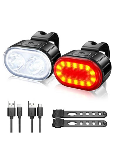 Buy Bike Lights Set, USB Rechargeable, Ultra Bright LED Cycle Light Front and Back Rear Light,IPX5 Waterproof Bike Light Set for Night Riding/Camping,10 Lighting Modes,Longer Battery Life in Saudi Arabia