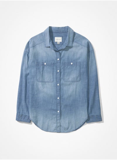 Buy AE Long-Sleeve Denim Button-Up Shirt in UAE