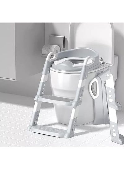 Buy Potty Training Seat with Step Stool Ladder, Potty Training Toilet for Kids Boys Girls,Comfortable Safe Potty Seat with Anti-Slip Pads Folding Ladder(Grey) in Saudi Arabia