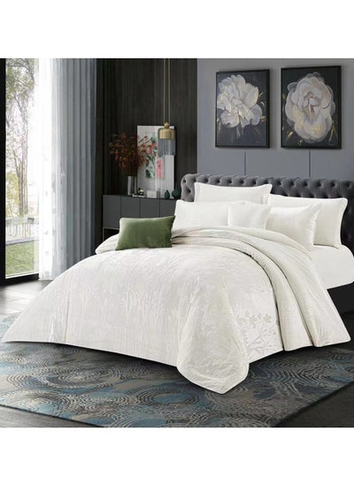 Buy HOURS Luxury Jacquard Winter Comforter Set Super Soft Fur Velvet Warm Solid Modern Design 4pcs in Saudi Arabia