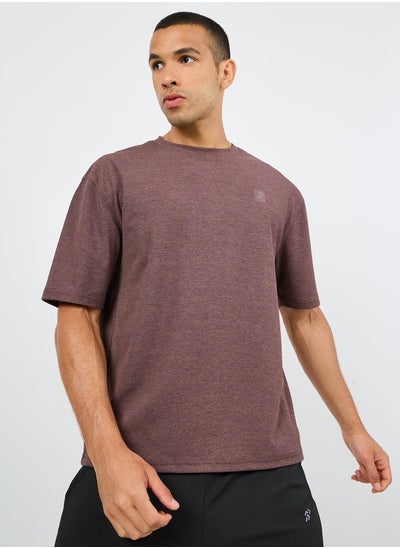 Buy Oversized Logo Print Melange Knit T-Shirt in Saudi Arabia