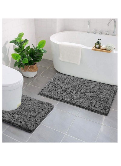 Buy 2-Piece Non-Slip Fluffy Soft Plush Microfiber Washable Quick Dry Ultra Shaggy Bath Mats For Tub Bathroom Rugs Bath Mat Light Grey in UAE