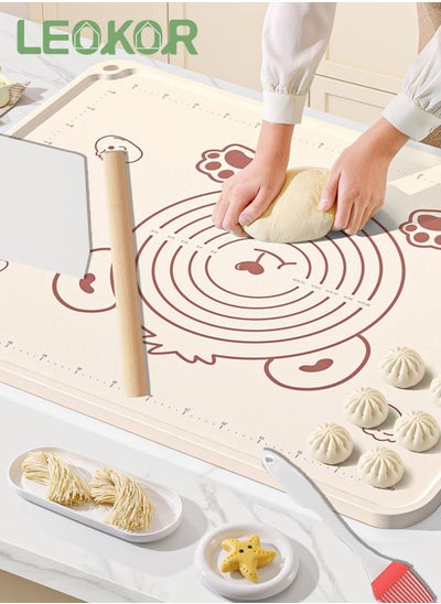 اشتري Silicone Pastry Baking Mat, Food Grade Silicone Rolling Mat for Dough with Edge Heightening, Non-stick Thick Kneading Mat with Dough Cutter, Pastry Brush and Rolling Pins 50*70CM في السعودية