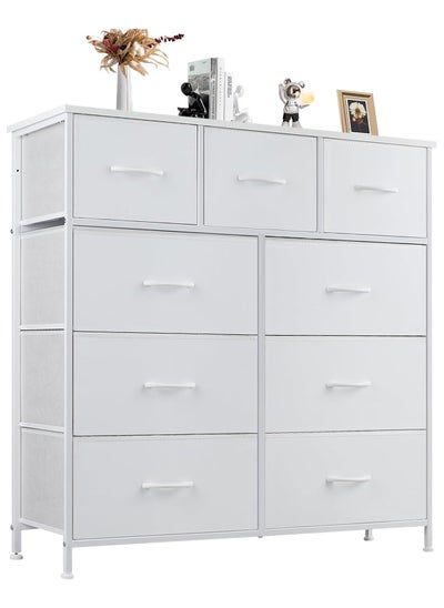 Buy Tall Dresser for Bedroom, Fabric Storage Tower with 9 Drawers, White in Saudi Arabia