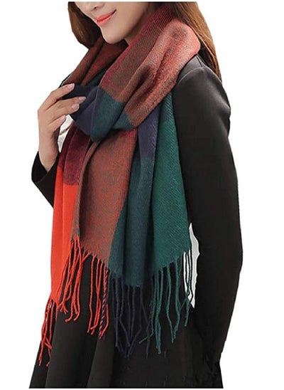 اشتري Wander Agio Womens Fashion Long Shawl Big Grid Winter Warm Lattice Large Scarf Orange Blue في الامارات