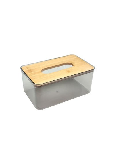 Buy Tissue storage box with wooden cover acrylic for kitchen bathroom living room 10 23.5 13.5 cm transparent black in Egypt