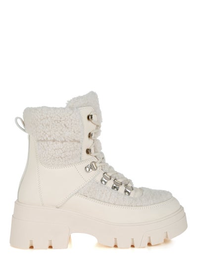 Buy Faux Fur Detail Chunky Hiker Boots in Beige in UAE