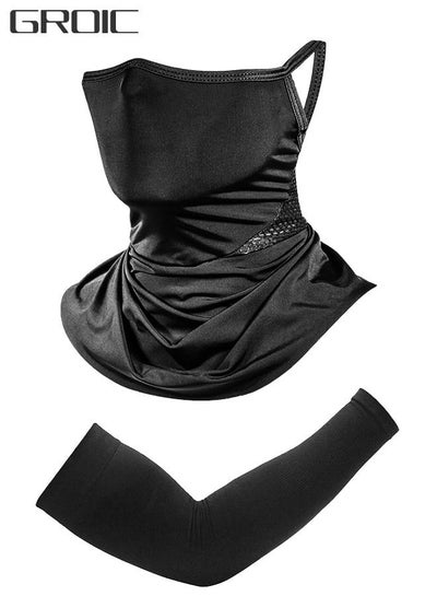 Buy 3-Pieces Neck Gaiter Mask with Ear Loops for Men Women Bandana Face Cover Scarf Cycling Outdoors Sports Soft Elasticity Quick-dry with Cooling Ice Silk Arm Sleeves Summer UV Sun Protection  " in Saudi Arabia