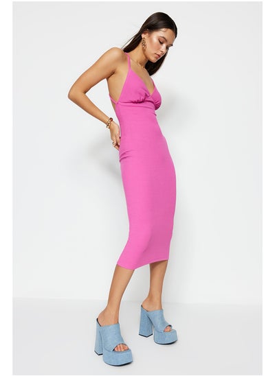 Buy Pink Fitted Lined Knitted Evening Dress TPRAW22EL1040 in Egypt