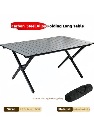 Buy Stable Extra-Large Folding Camping Table with Carry Bag (86*56*42), Foldable Roll-up Portable Table, Heavy-Duty Manganese Steel, Waterproof for Outdoor Camping, Picnic, Beach, BBQ, Cooking, Garden in Saudi Arabia