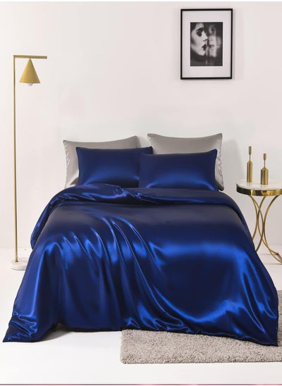 اشتري 4pcs Single Size Luxury Solid Color Satin Duvet Cover Set Skin-friendly And Comfortable, Soft And Smooth For Bedroom And Living Room 160x210 cm في السعودية