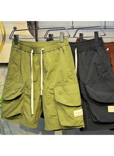 Buy Mens Summer Lightweight Cargo Shorts Casual Elastic Waist DK94 fluorescent green [Fan Zuo flagship quality]] in UAE