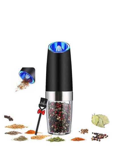 اشتري Electric Gravity Pepper and Salt Mill, Adjustable Coarseness Automatic Pepper Grinder,Spice Grinder Battery Powered, Utility Brush,LED Light,One Hand Opetated في الامارات