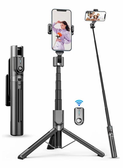 اشتري Bluetooth Selfie Stick Tripod Portable 43 Inch Aluminum Alloy Selfie Stick with Detachable Remote for iPhone Samsung Android Smartphone Rotating Fill Light Tripod Live Broadcast Support (Black) في السعودية