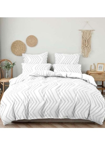 Buy COMFY 6 PC WAVE LUXURY COTTON SATIN COLLECTION ALL SEASON COMFORTER SET 220 X 240 CM WHITE in UAE